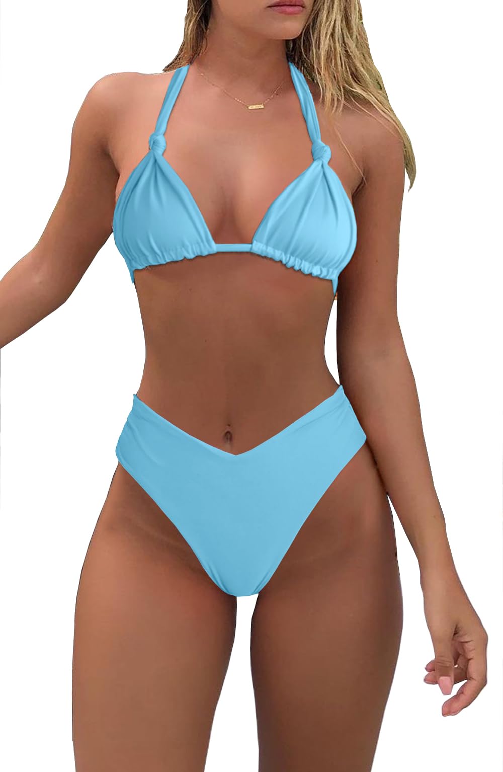 Bikini Sets for Women Sexy Halter Triangle String Bikini Cheeky V Cut High Waisted Thong Swimsuits 2 Piece